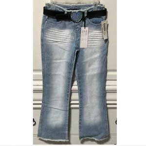 Girls size 10  frayed distressed glitter jeans RVT jeans co NWT bling heart belt